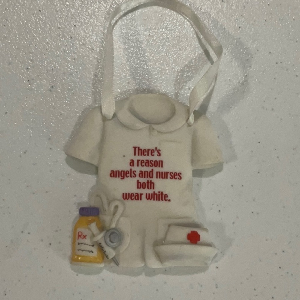 White Nurse Ornament with Red Text - Picture 2 of 6
